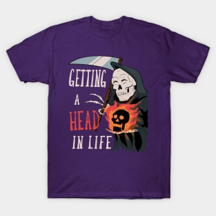 Funny Grim Reaper With Flaming Skull Getting Ahead In Life Halloween T-Shirt